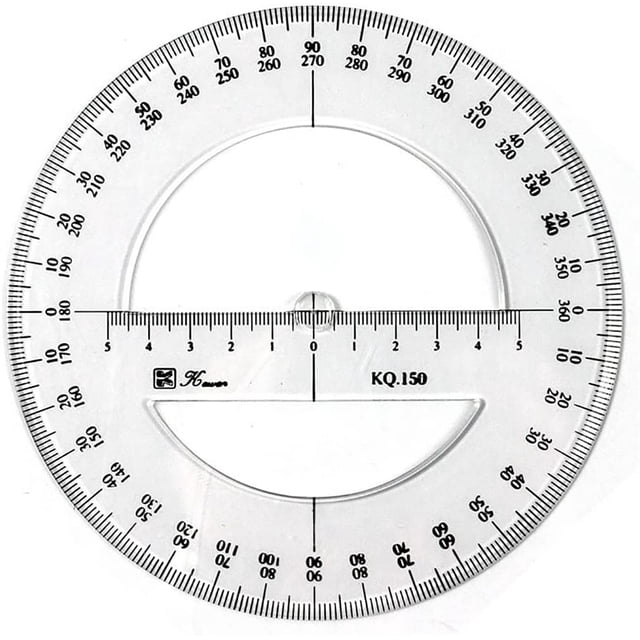 Transportador de círculo completo 360, herramienta de medición de matemáticas de plástico de 15cm, transportador redondo de ángulo medio completo TUNC Sencillez