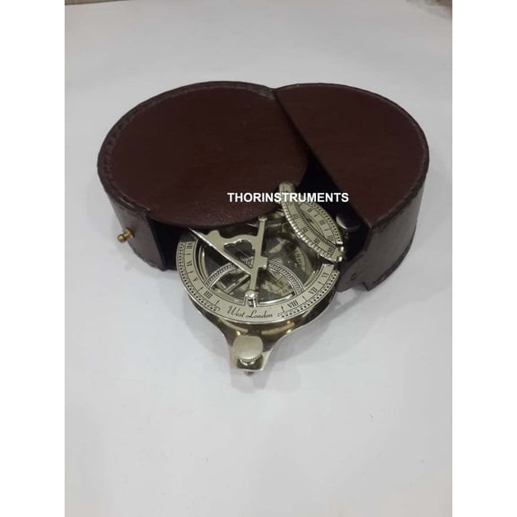 4" Triangular Beautiful Nautical Sundial Compass West London With Case
