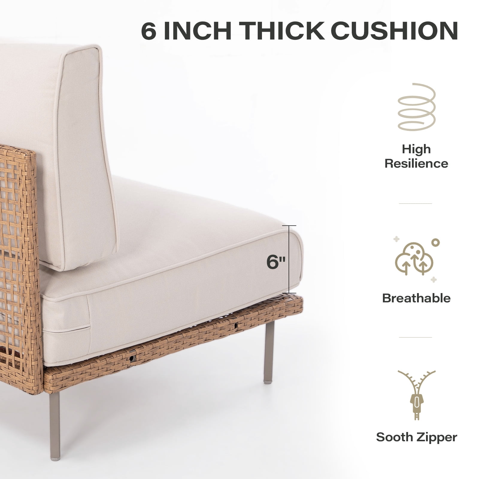 LAUSAINT HOME 5 Pieces Patio Conversation Set, Outdoor Wicker Furniture Set with Beige Cushions for Garden