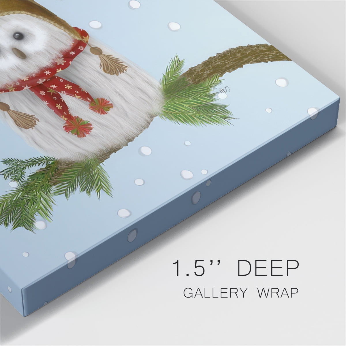 Christmas Fluffy Owl and Antlers- Gallery Wrapped Canvas