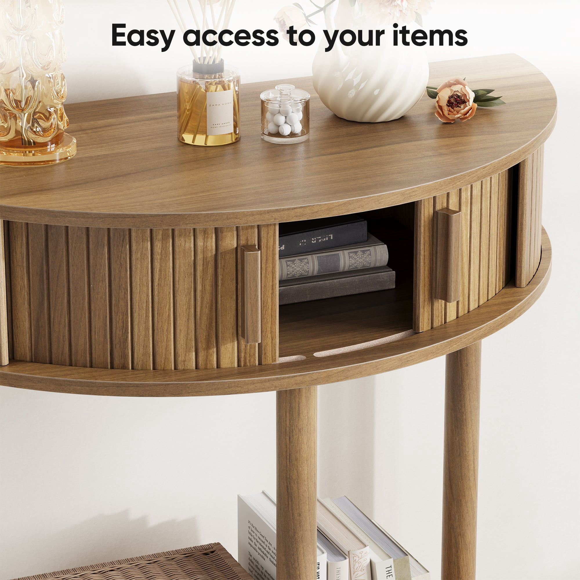 Sailvan 31.5 Inch Grooved Half-Moon Console Table, Modern Entryway Decorative Table for Home