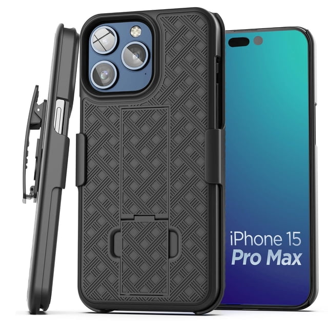 Funda para iPhone 15 Pro Max Galvanox negro Ultra Durable con Clip para Cinturón