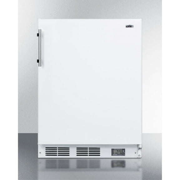 Built-in undercounter ADA compliant break room refrigerator-freezer in white with NIST calibrated thermometer and alarm
