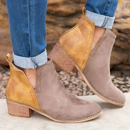 

Hvyes Boots Deals Women s Ankle Boots Chelsea Boots Chunky Heel Platform Low Heel Casual Outdoor Indoor Slip Resistant Zipper Shoes Brown 9