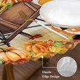 thumbnail image 3 of Fall Pumpkins Gnomes Round Tablecloth, Fitted Table Cover with Elastic for 55"-60" Round Tables, Thanksgiving Maple Leaves Farmhouse Plaid Table Cloth Outdoor Dinning Party Waterproof Tablecloths, 3 of 7