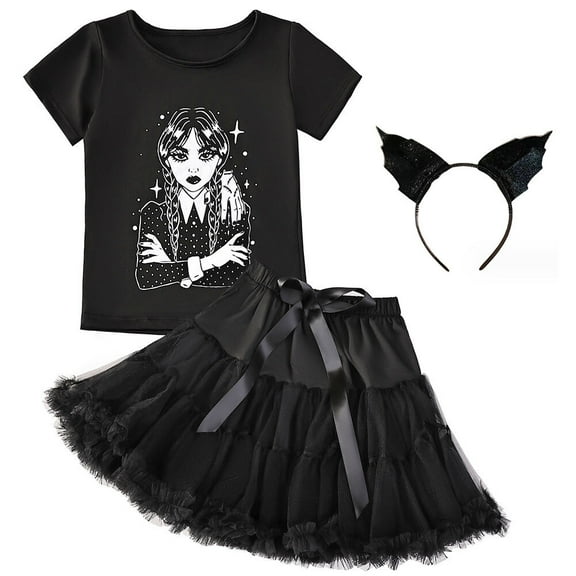 Black Costume for Girls Halloween Cosplay Outfits Set 3-9Y