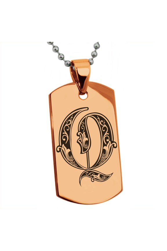 Stainless Steel Letter Q Initial Royal Monogram Engraved Engraved Dog Tag Pendant Necklace