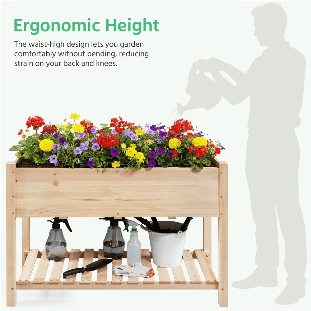 Renwick 47" x 22.5" x 31.5" 2-Tier Brown Fir, Wood and Iron Raised Garden Kit