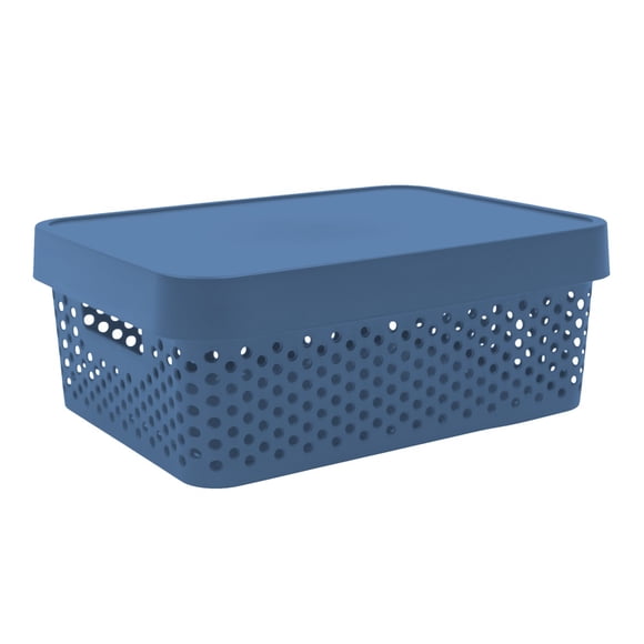 Caja con Tapa 11 Litros Plastic Trends Modelo Paris Color Azul Plumbago