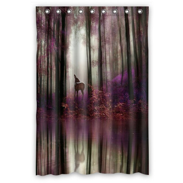 ABPHQTO Little Fawn Middle Forest Water Reflection 3D Rendering Cortina de ducha de poliéster impermeable y ganchos 120x180 cm