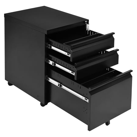 3 Drawers Rolling Mobile File Pedestal Storage Cabinet Steel Home Office Black Walmart Canada