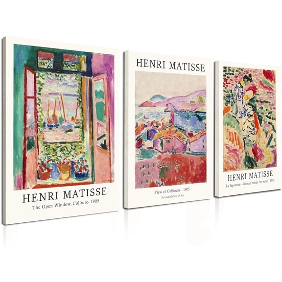 Induslyfe Framed Retro Wall Art Canvas Decor Set of 3 Wall Art Matisse Prints Poster Mid Century Modern Art, Sage Green Aesthetic Floral Botanical wall art bedroom living room bathroom 12x16