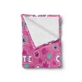 thumbnail image 2 of Feminine Soft Flannel Fleece Throw Blanket, Cutie Lettering with Crown Pattern and Flower Silhouette Artwork Illustration, Cozy Plush for Indoor and Outdoor Use, 50" x 60", Fuchsia, by Ambesonne, 2 of 5