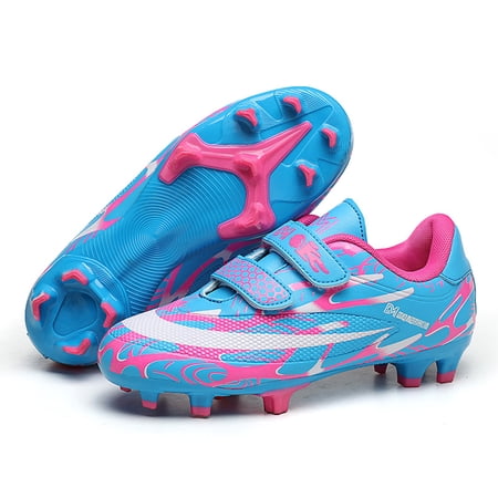 Kids Athletic Soccer Cleats Natural Turf Outdoor Football Games Lightweight Comfortable with Soft touch Sneakers Shoes for Children Pink 38