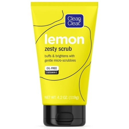 Clean & Clear Lemon Zesty Facial Scrub with Lemon Extract & Vitamin C, buffs & brightens with gentle micro-scrubbies, Oil-Free Vitamin C Face Scrub, 4.2 oz Vitamin C Facial Scrub (Pack of 2)