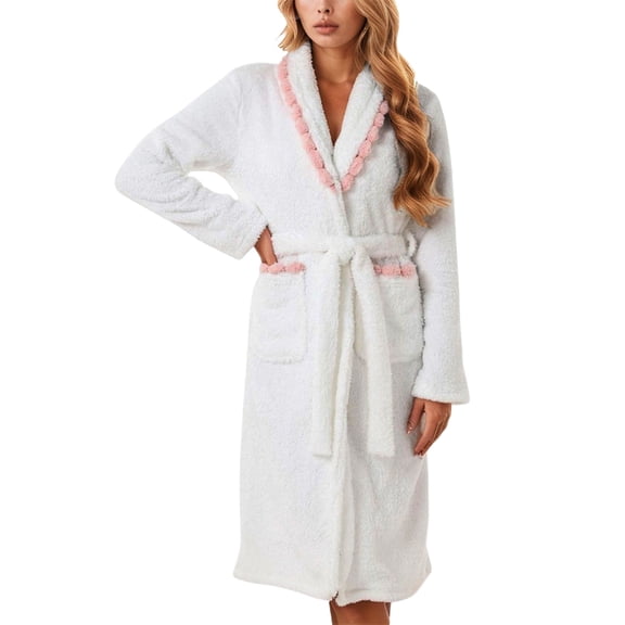 TIANZEN Long Robe Bathrobe Warm Cozy Sleepwear Loungewear Homewear Soft Comfortable Dress With Pockets Woman's Bathrobe Size 3x Women Bathrobes