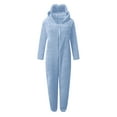 thumbnail image 5 of mgoYE Girls Fleece Hooded Onesie Pajamas 2-13 T Cute One Piece Fuzzy Sleepwear Zip Up Jumpsuits Winter Warm Lounge Outfits(Light Blue,9-10 Years), 5 of 7