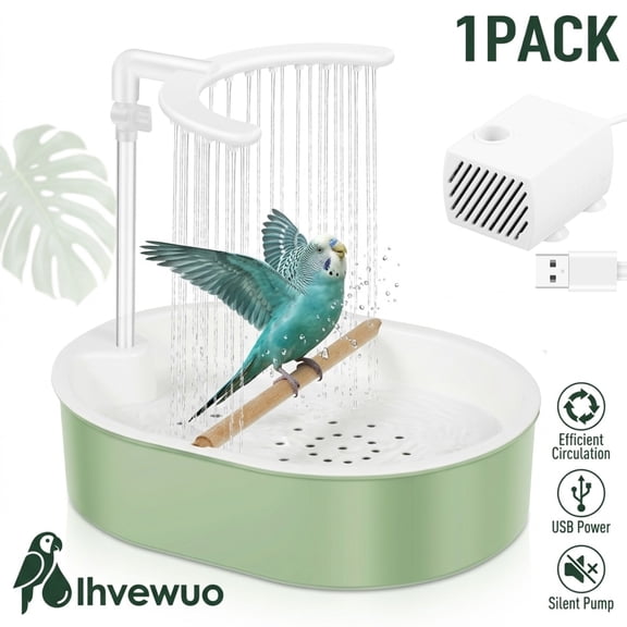 Automatic Bird Bath and Water Fountain, U-Shaped Parrot Shower for Cage, Quiet Circulating Pump Parakeet Bath Basin