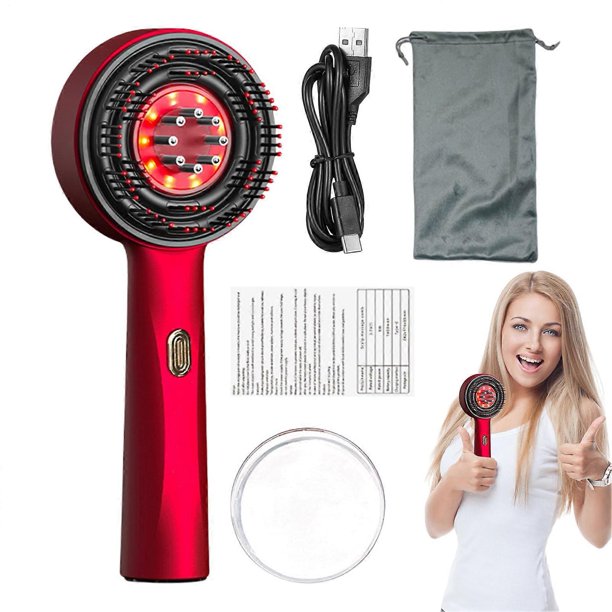 Cepillo masajeador eléctrico para el cuero cabelludo que estimula el crecimiento del cabello, con mango impermeable y dispensador de aceite caliente – Rojo