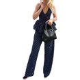 thumbnail image 2 of Women'S Polka Dot Print Halter Peplum Top & Wide Leg Pants 2 Piece Outfit Set, 2 of 9