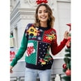 thumbnail image 4 of Womens Ugly Christmas Sweater Print Crew Neck Sweater Pullover Navy Blue L, 4 of 8