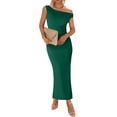 thumbnail image 1 of Vestido largo BTFBM para mujer, verano, con un solo hombro, fruncido, verde oscuro, 1 of 7