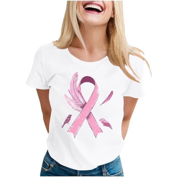 Neewe Breast Cancer Shirts for Women:Breast Cancer Awareness Shirts Cancer Care Gifts Short Sleeve Tee Top