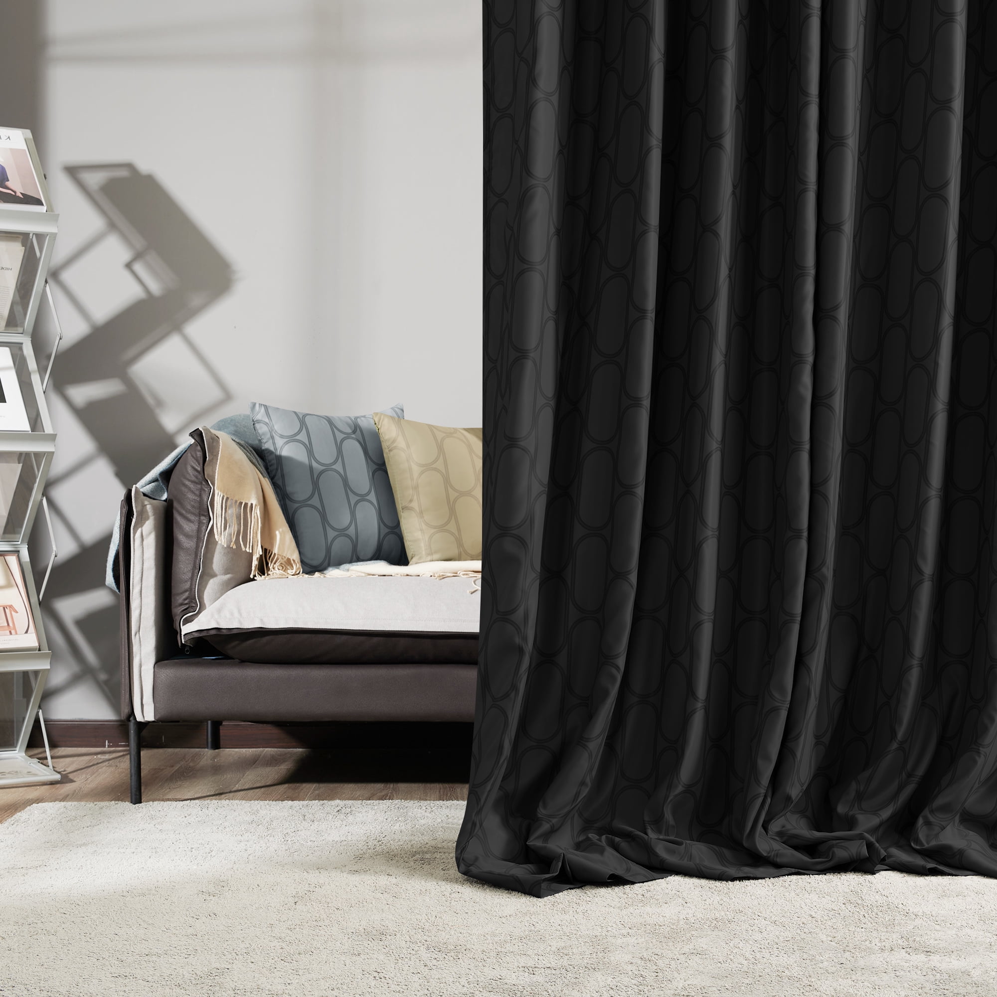 ZOPZO Total Blackout Curtains, Double Layer Thermal Insulated, Black, 52W x 84L Inch, Geometric or Tropical Pattern for Bedroom