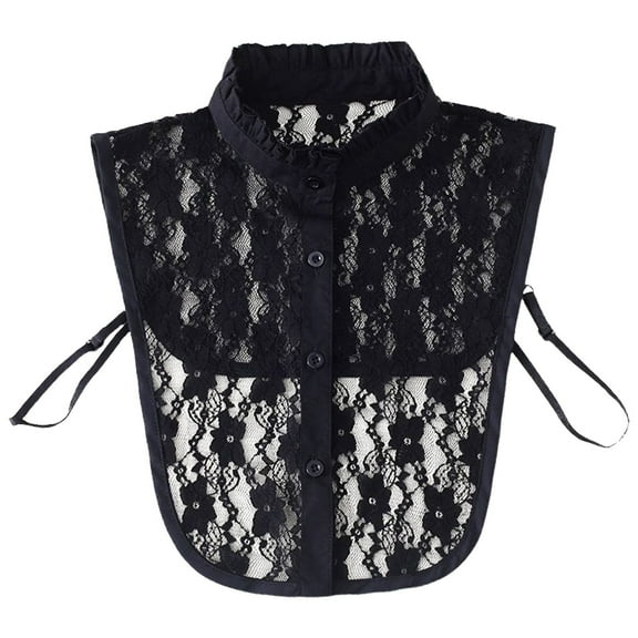 Women's Lace Ruffle False Collar, Detachable Decorative Collar with Scalloped Edge for Sweaters and Tops, Autumn Winter Layering Accessory for Shirt Blouse and Fashion Outfits Black