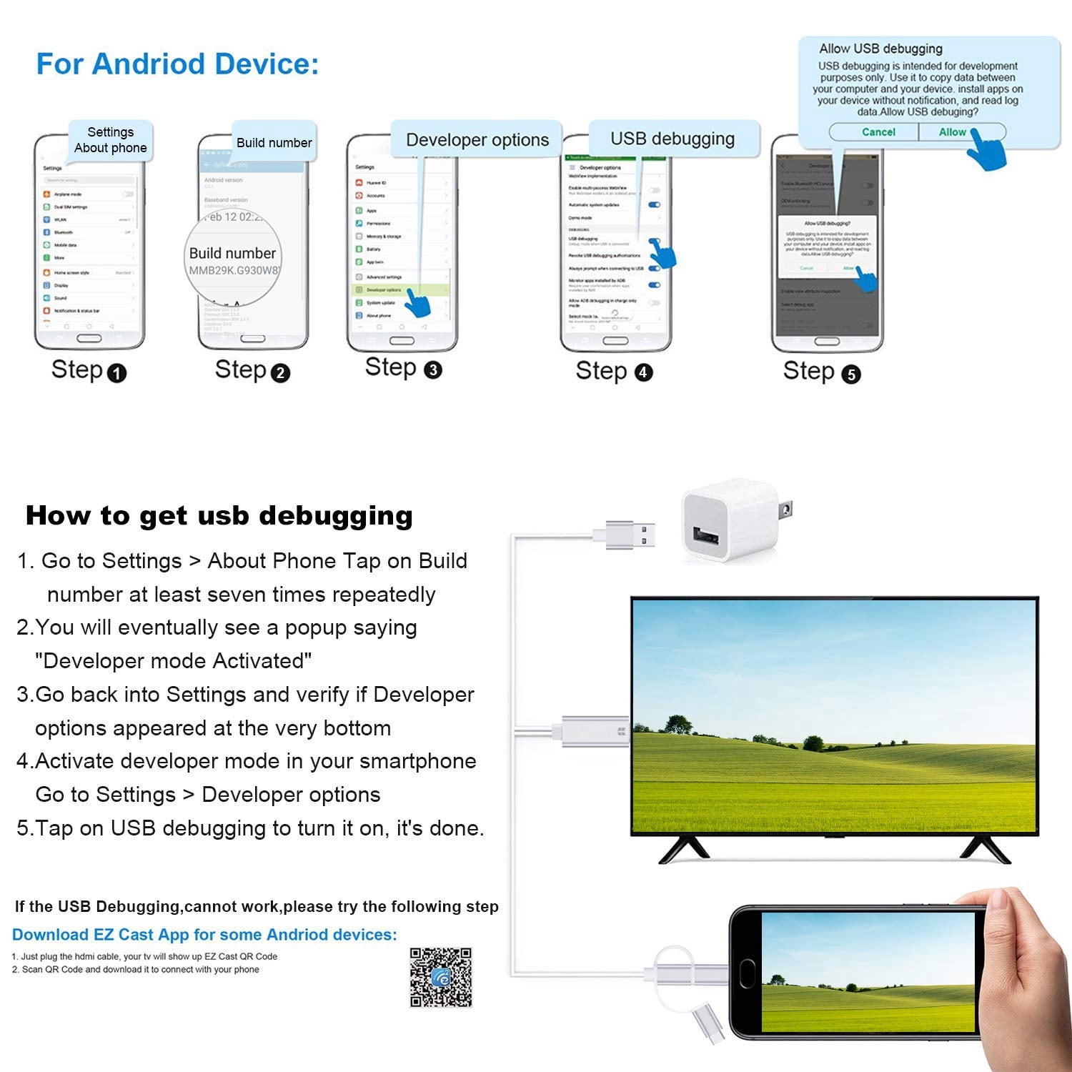 3 in 1 USB Type-C/OS/Micro USB to HDMI Cable,Hdiwousp Phone to HDMI Cable with Bluetooth Connection,1080P Charging & Mirroring Mobile Phone Screen Compatible with OS/Android Devices