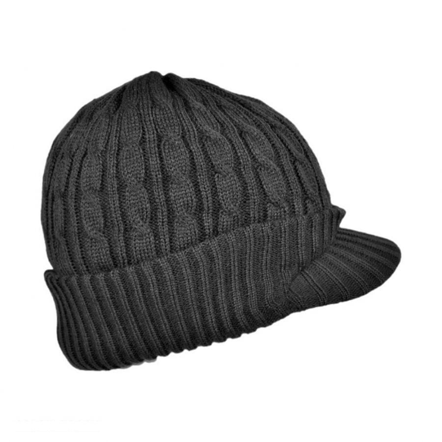 Black Beanie Cap with Bill Hat One Size