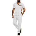 thumbnail image 2 of Xcmzpl Men's Walking Suits 2 Piece Short Sleeve T-Shirts Long Pants Waffle Knit Sweat Suits Tops Pants Sets Color Block Outfits with Pocket S-3XL, 2 of 6