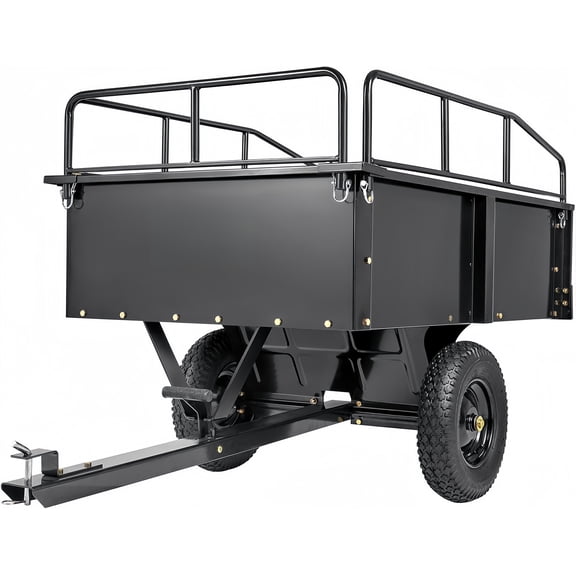 Heavy Duty Steel Dump Utility Trailer Cart, 750 lb Capacity, 15 Cu Ft, Tow-Behind Garden Yard Trailer with Removable Sides, Fits ATV/UTV & Lawn Tractor