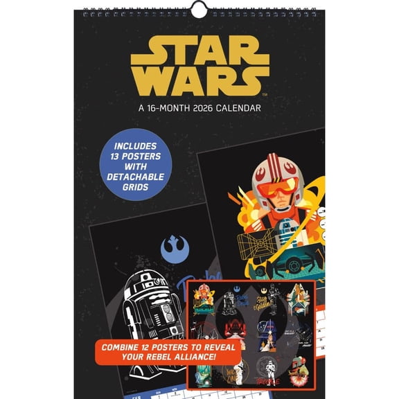 Trends International, Star Wars Poster 2026 Wall Calendar, 11'' X 17'', 16-Month Calendar with Stapled Binding