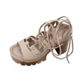 thumbnail image 2 of Samdudou Women's Sandals Open Toe Gladiator Lace Up Chunky Heel Ankle Wrap Rivet Studded Evening Party Summer Dating Vacation Dressy Ladies Fashion Footwear Outdoor Walking Essential Trendy, 2 of 9