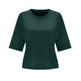 thumbnail image 4 of USSUMA Plus Womens Tops Dressy Casual Loose Fit Short Crewneck Women's Tunics Solid Color Basic Tee T Shirts for Women 3/4 Sleeve Summer Blouses Trendy, 4 of 5