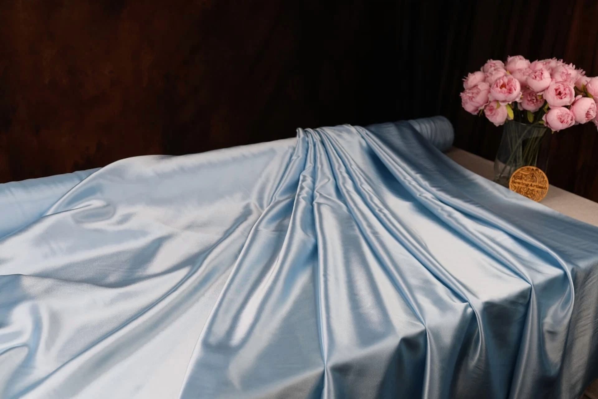 BUTTERFLY- Blue Satin Charmeuse Fabric By The Yard 120