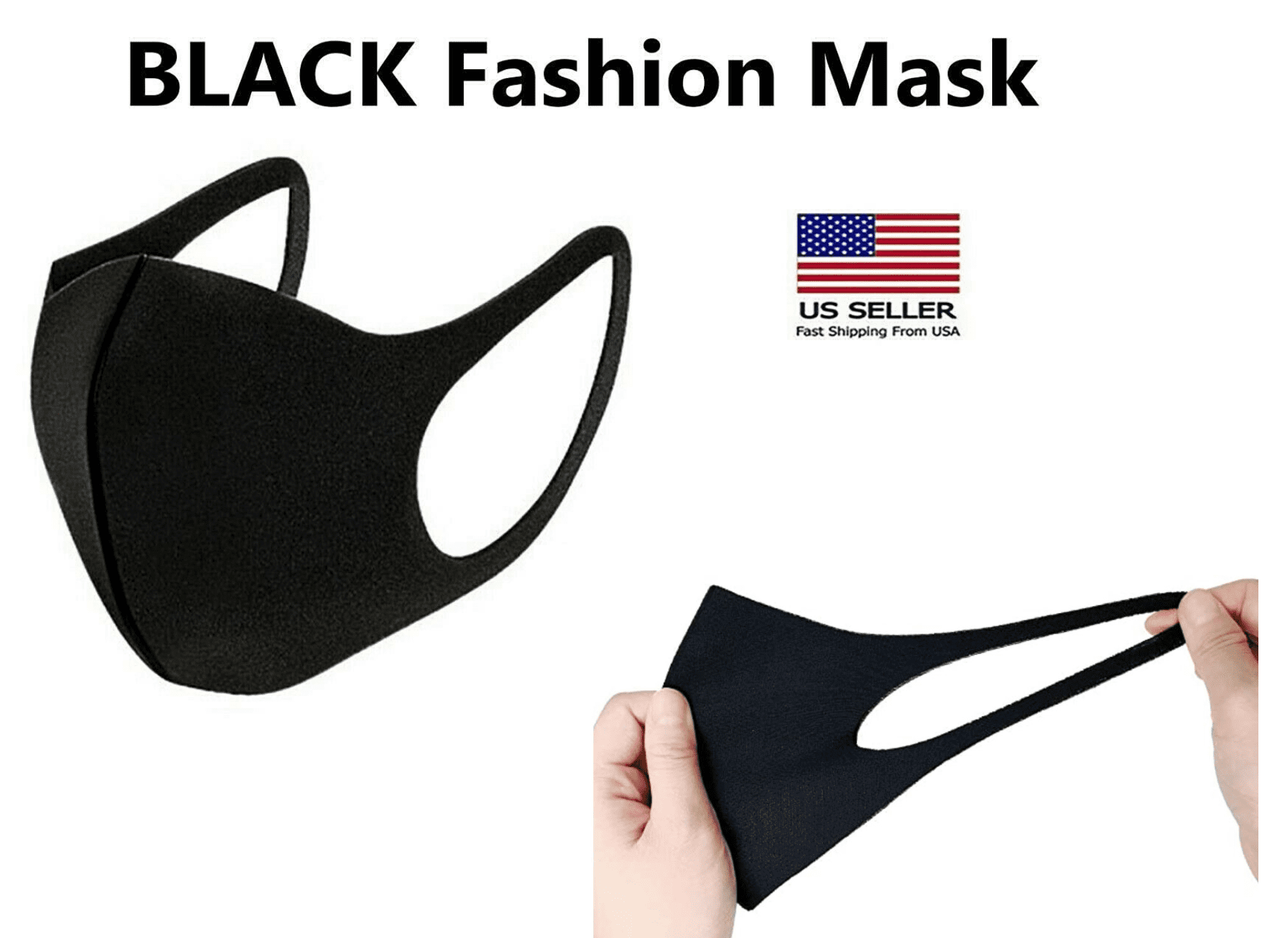 (2 Pack) Reusable Washable Polyester Blend Face Covering Mask Water Resistant For Adults