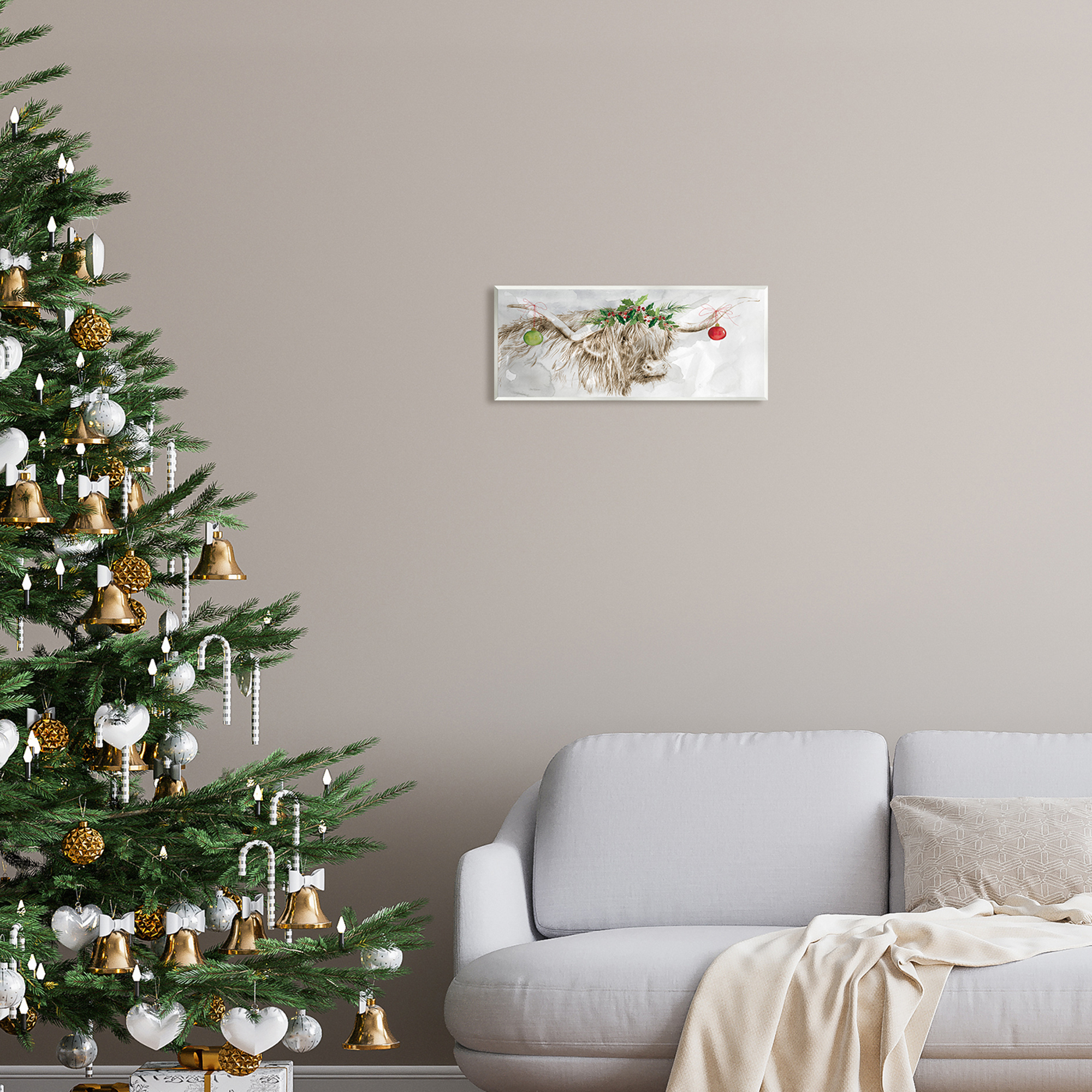 Stupell Industries Cattle with Christmas Ornaments Holiday Painting Unframed Art Print Wall Art