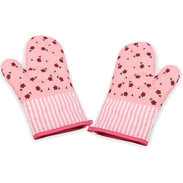 Guantes de horno, Mitones de cocina, Bbq Mitt, Resistente al Calor, Forro de algodón, Compatible con Micro Bbq de Panadería, Barbacoa, Cocinar, Parrilla, 1 Par (rosa Flowe Afortunado Sencillez