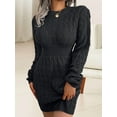 thumbnail image 5 of Casual Cable Knit Sweater Dress with Tie-Waist for Female, Autumn Winter Bodycon Tight Long Sleeve Tunic Black L, 5 of 8