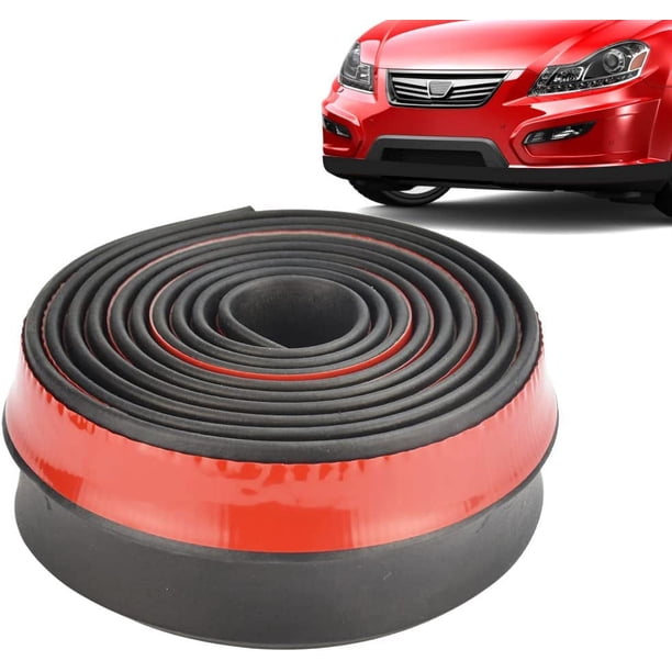 Tira de ajuste de coche de 2,5 m, hoja frontal de goma suave, protector universal de parachoques de coche, tira adhesiva anticolisión para alerón de coche, camión, SUV (negro y rojo)