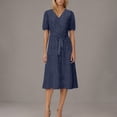 thumbnail image 6 of FRSASU Summer Dresses for Women Short Sleeve Polka Dot Midi Dress V-Neck A Line Sundress Beach Vacation Flowy Dresses Navy, 6 of 7