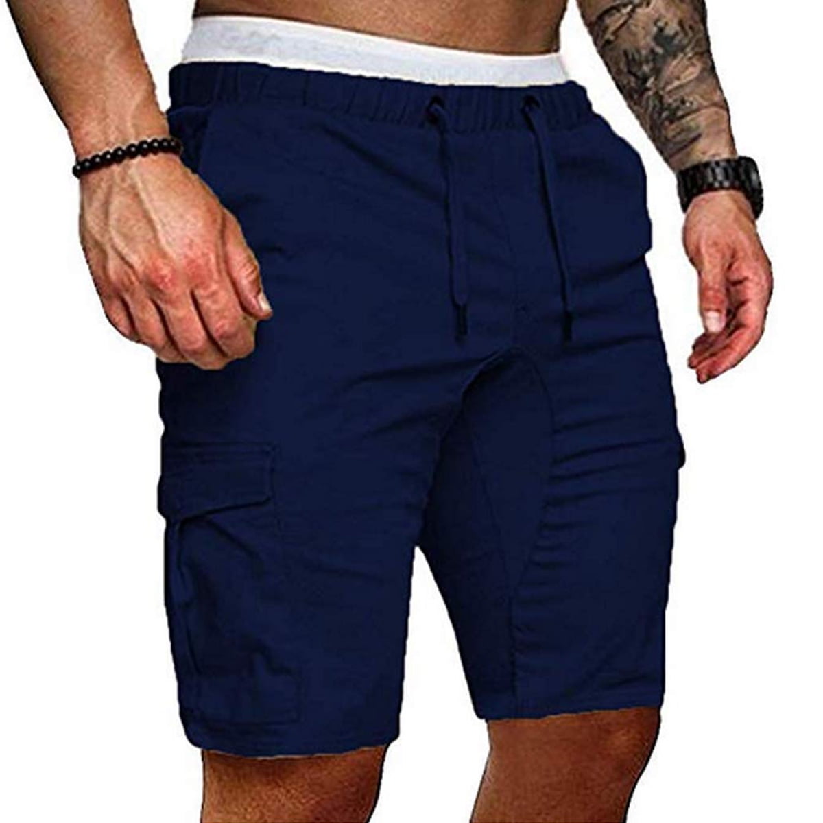 luethbiezx Men's Shorts Elastic Waist Cotton Classic-Fit Cargo Shorts ...