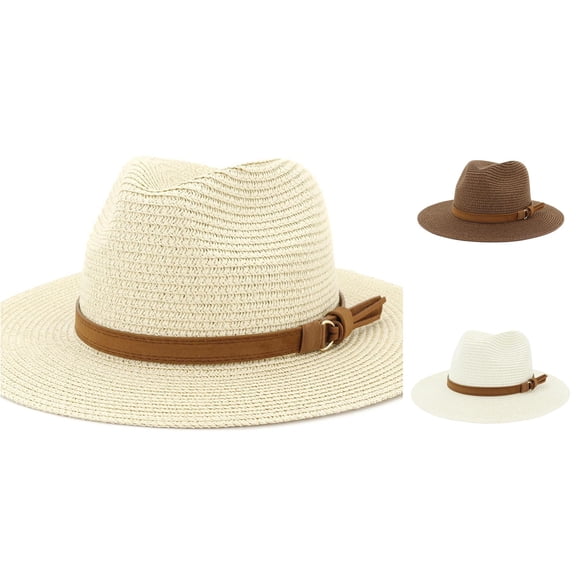 XIAOCHA Women's Wide Brim Fedora Hat Adjustable Hat Band Sun Protection Ladies Summer Panama Hat,Beige