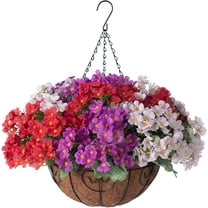Artificial Hanging Flowers inch Basket, Faux Silk Petunias Flower Arrangement,Coconut Lining Planter with Morning Glories Plants Patio Garden Porch Deck Spring Decor(Lotus and Fuchsia)