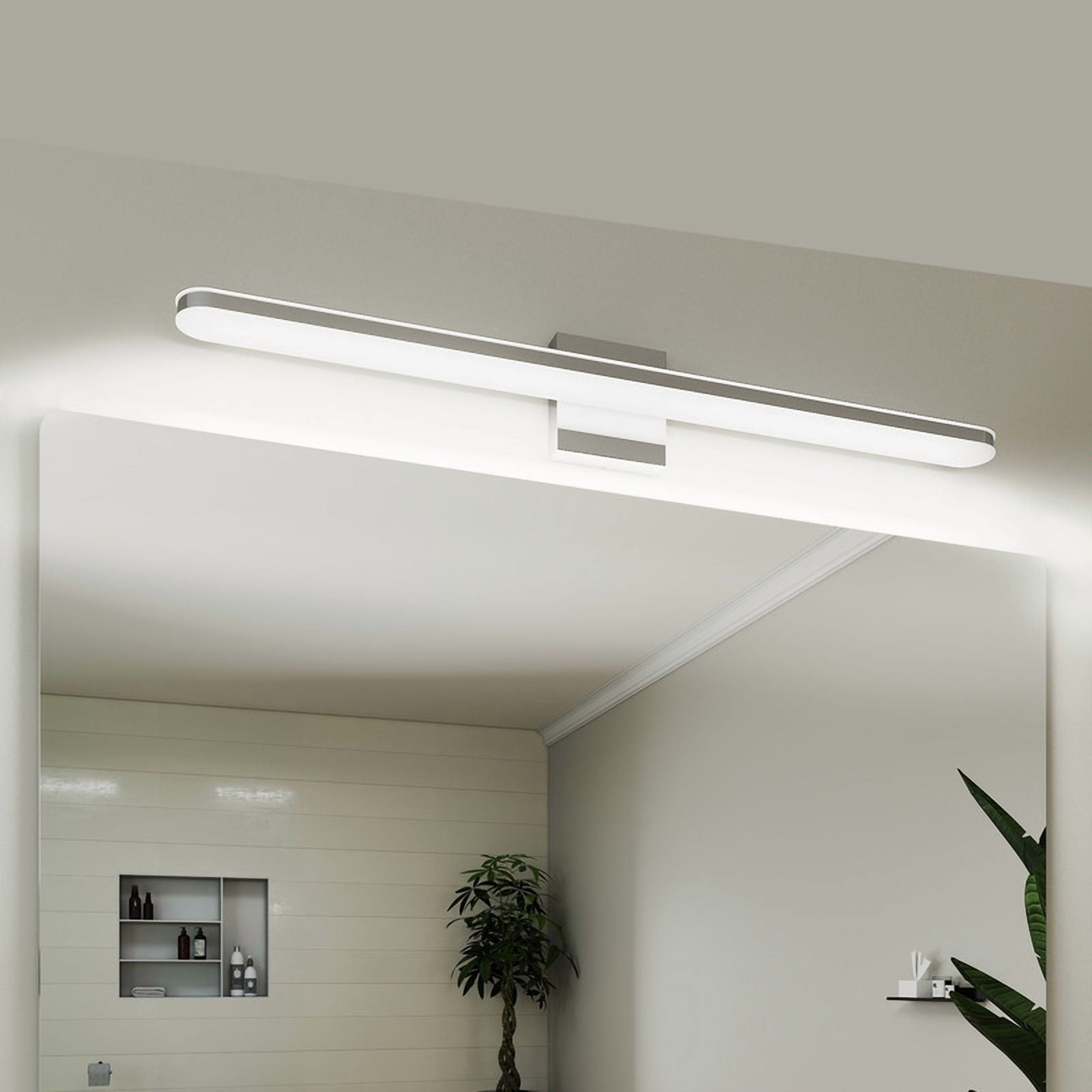 TICOZE 32-inch Chrome LED Vanity Light Bar - Dimmable 16W Bathroom Light Fixture, Waterproof Over Mirror Lighting for Large Walls (31.5"L, 6000K Daylight)