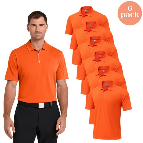 Zfeel High Performance Pure Dry Polo Shirt for Men, Moisture-wicking Orange Short Sleeve 6 Pack, S