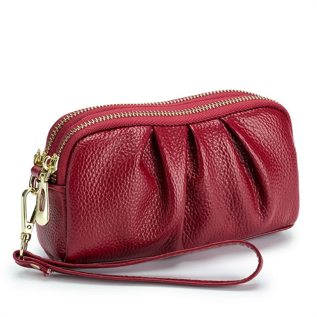 KAWELL Wristlet Wallets for Women Genuine Leather Purses Ruched Wristlet Clutch Wallet