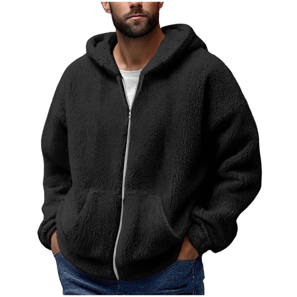 Mgmyaa Men's Reversible Fleece Jacket with Hood, Full Zip Warm Long Sleeve Coat for Cooler Weather, Double Faced Hooded Outerwear